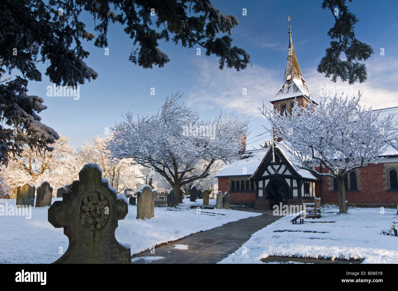 St. Marien-Kirche im Winter, Dorf Whitegate, Cheshire, England, UK Stockfoto