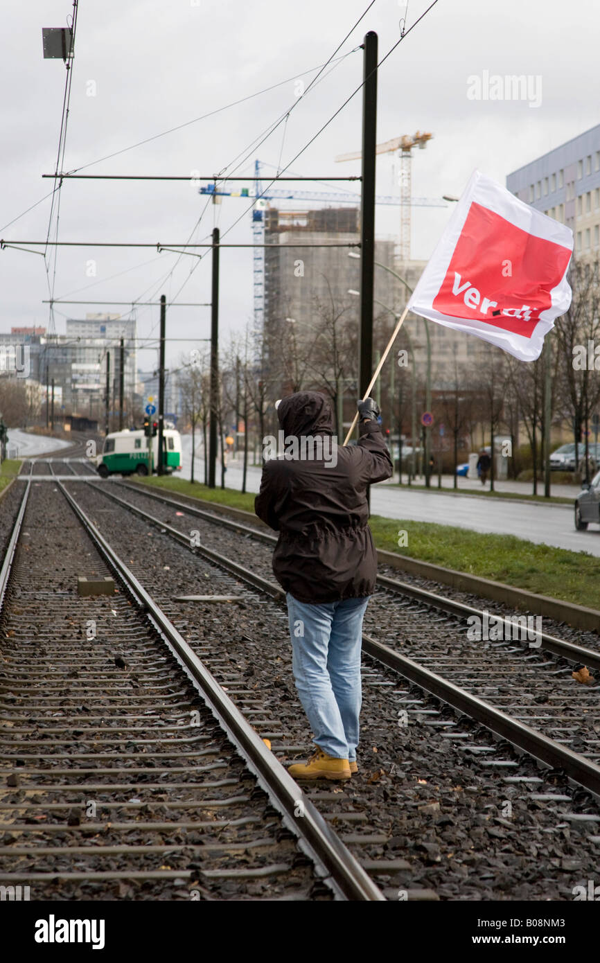 Demonstration, auffällig "Berlin Transport Company" Arbeitnehmer in einem unbefristeten Streik, Berlin, Deutschland Stockfoto