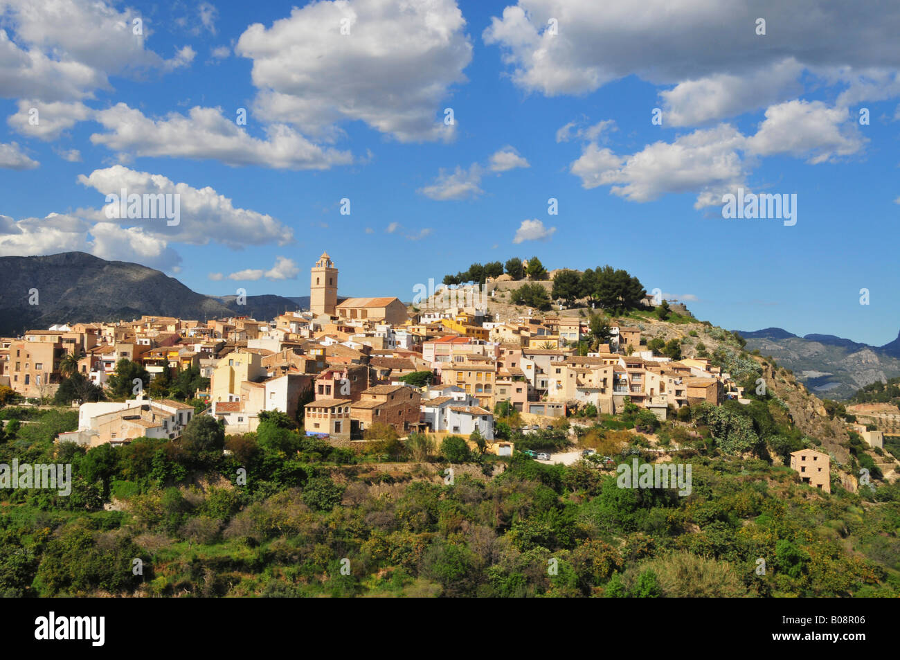 Ansicht von Polop De La Marina, Mountain Village, Costa Blanca, Spanien Stockfoto