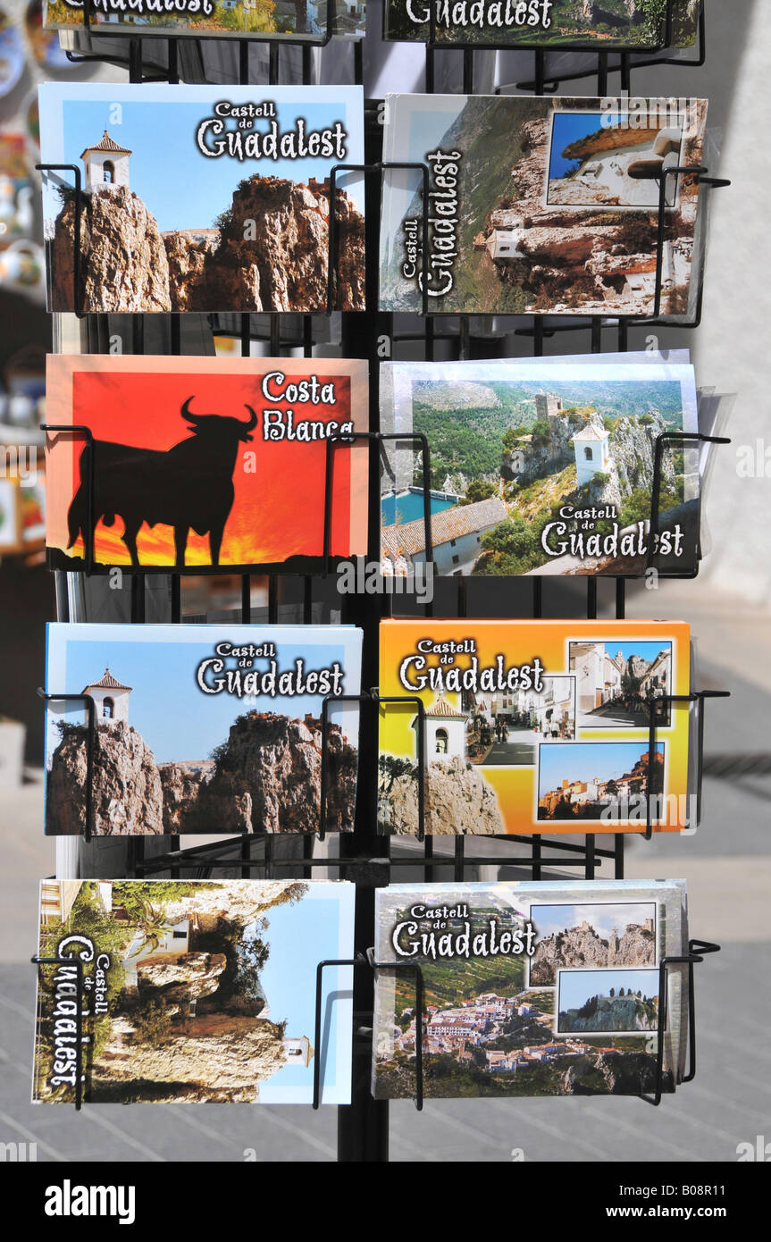 Postkarte stehen, Guadalest, Costa Blanca, Spanien Stockfoto