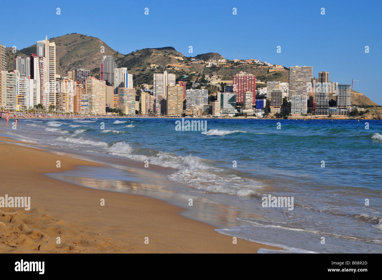 Hochhäuser am Strand von Benidorm, Costa Blanca, Spanien Stockfoto