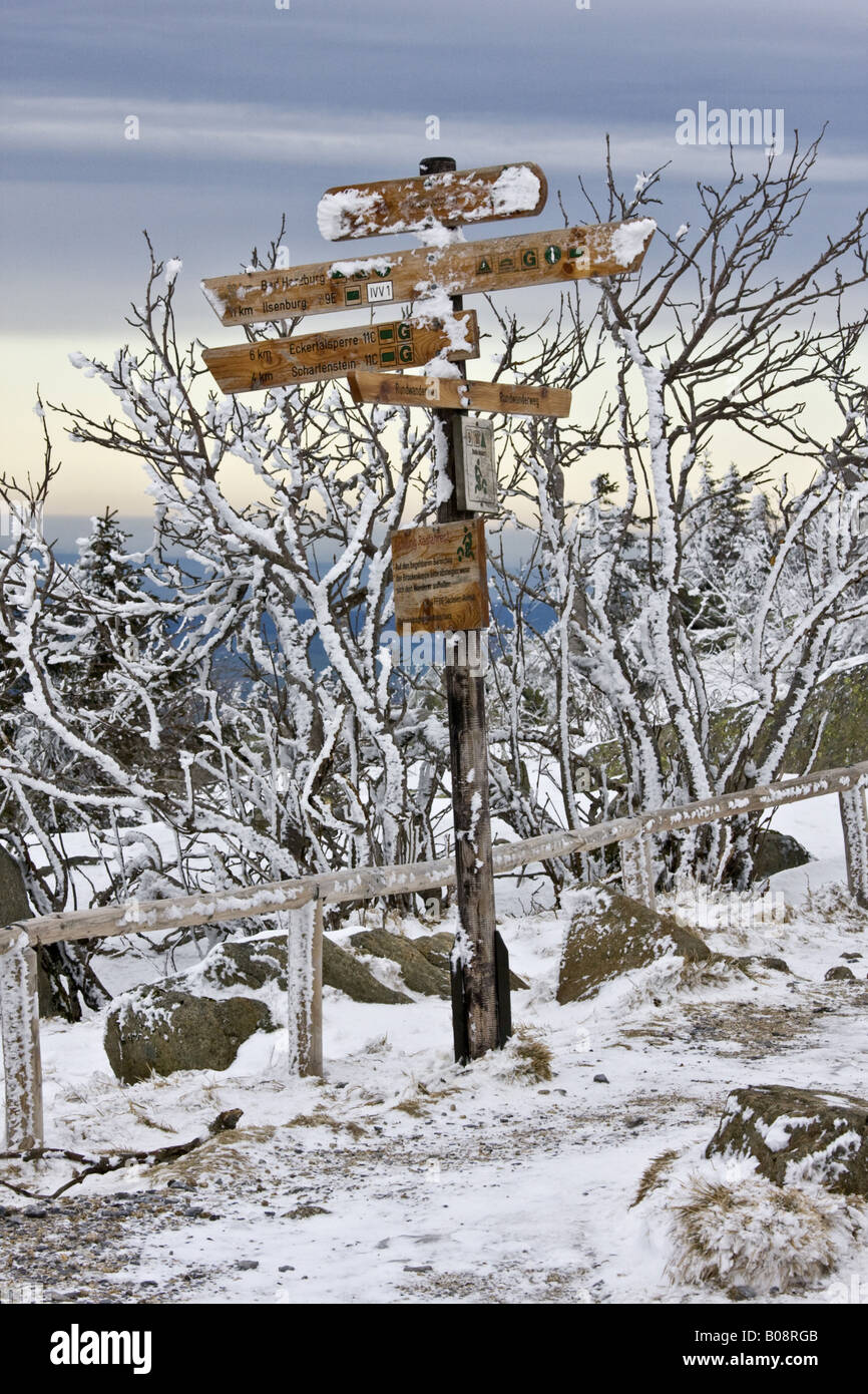 Wegweiser, Deutschland, Sachsen-Anhalt, Brocken Stockfoto