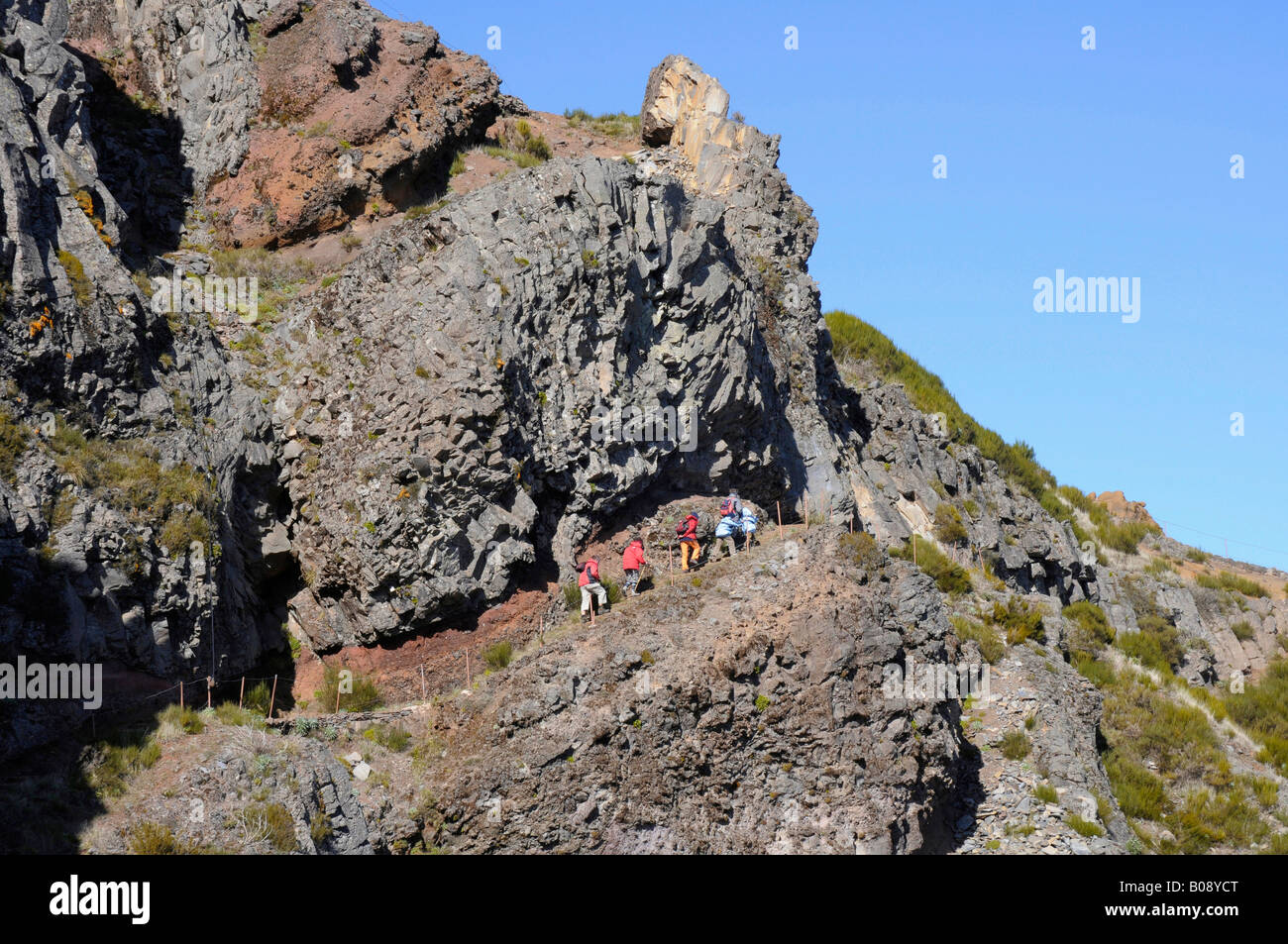 Wanderer im Berg Landschaft, Mittelgebirge, Madeira, Portugal Stockfoto