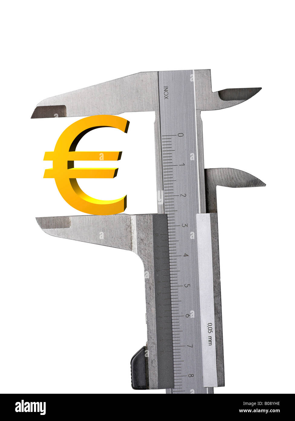 Euro-Symbol statt zwischen einem Bremssattel, Ausschnitt Stockfoto