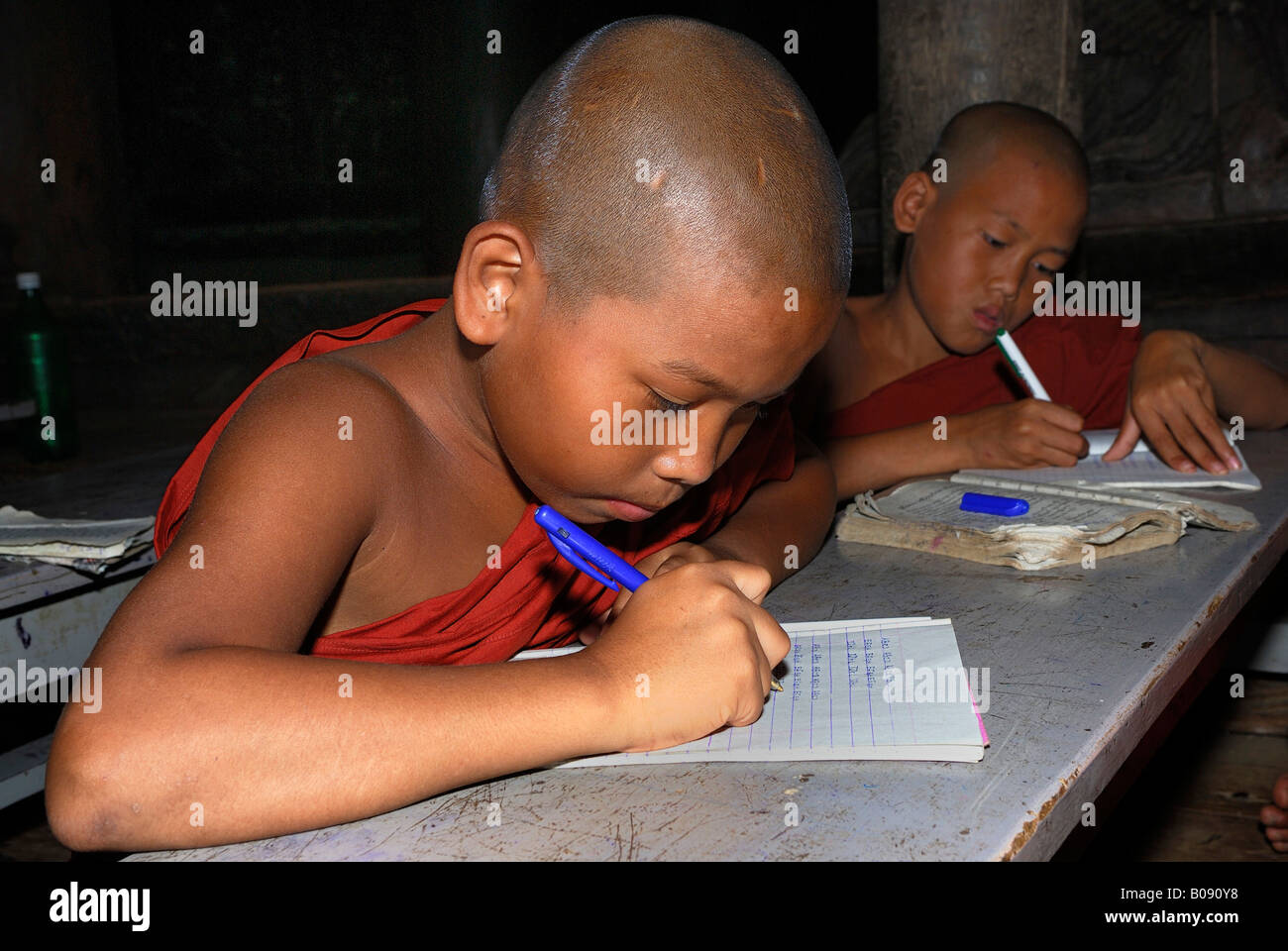 Junge buddhistische Mönche studieren, Mandalay, Myanmar (Burma), Südost-Asien Stockfoto