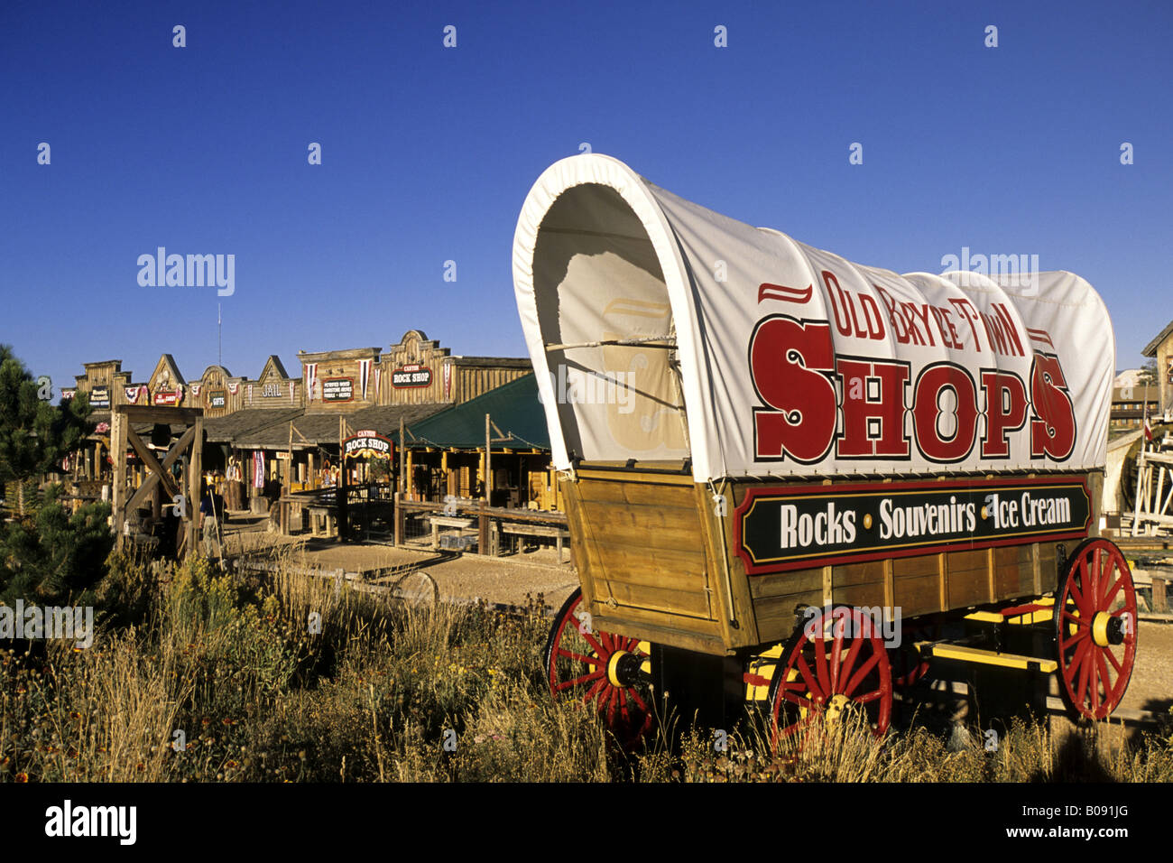 Rock-Geschäfte und Planwagen, USA, Bryce-Canyon-Nationalpark Stockfoto