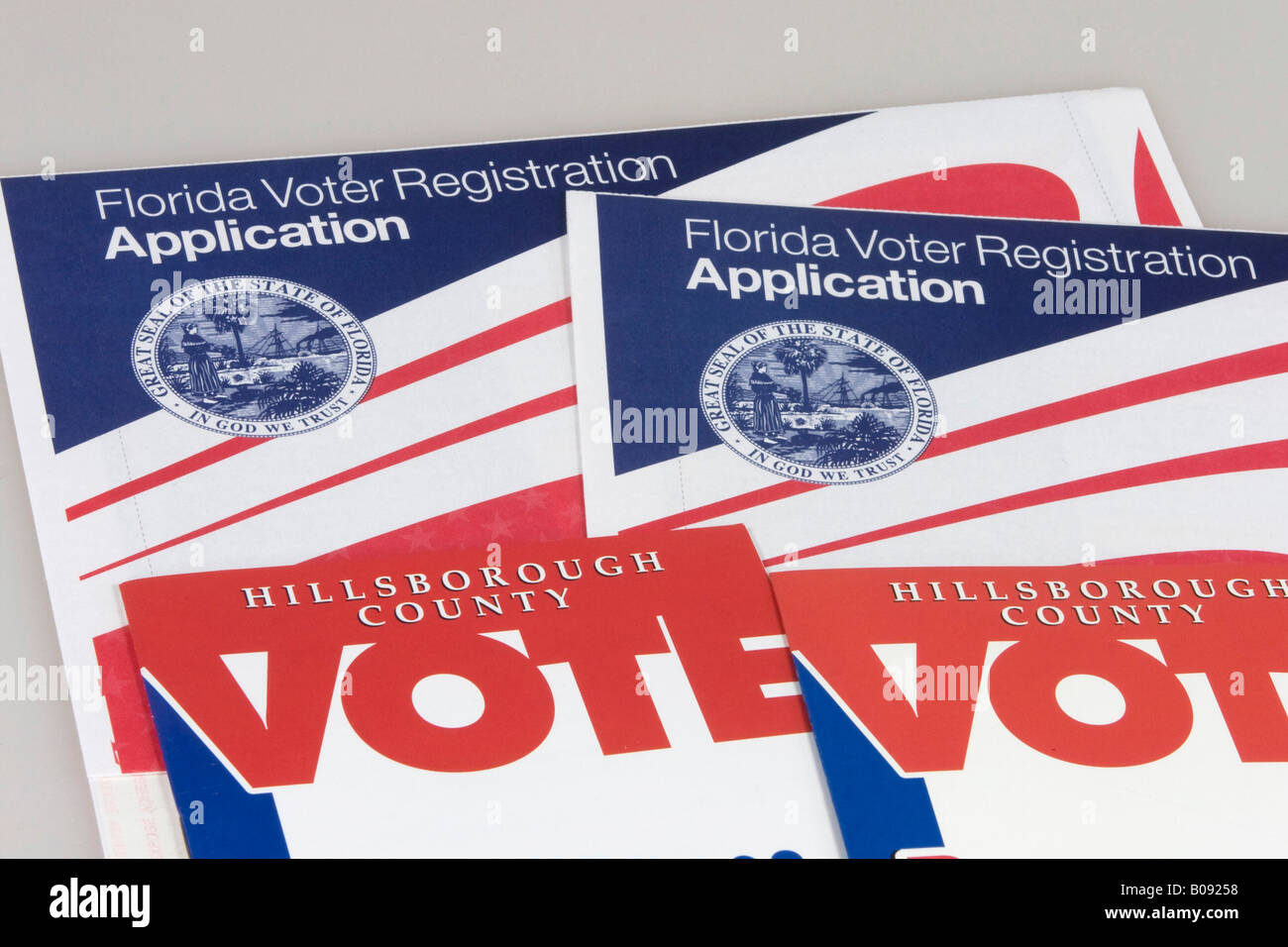 Wähler Registrierungskarten, Antragsformular für Wahlen, Florida, USA Stockfoto