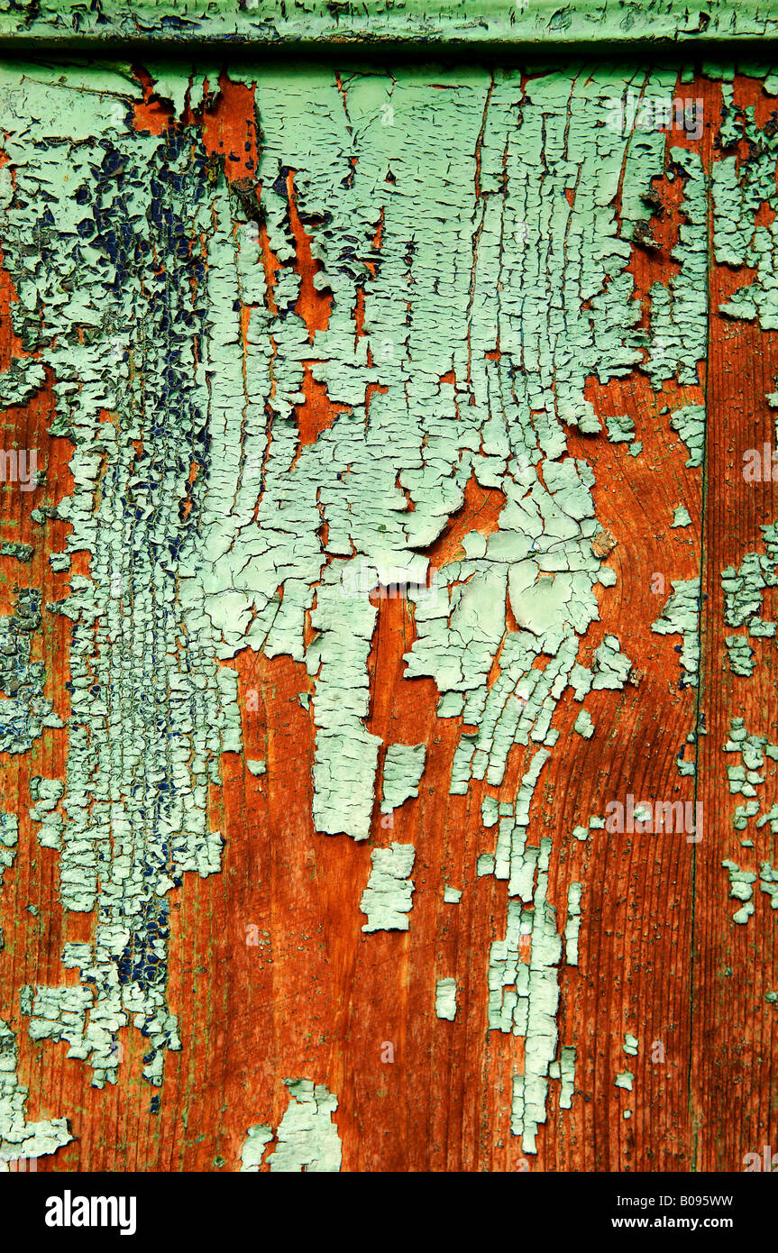 Leichte grüne Lack, Farbe abplatzt Oberfläche des Holzes Stockfoto