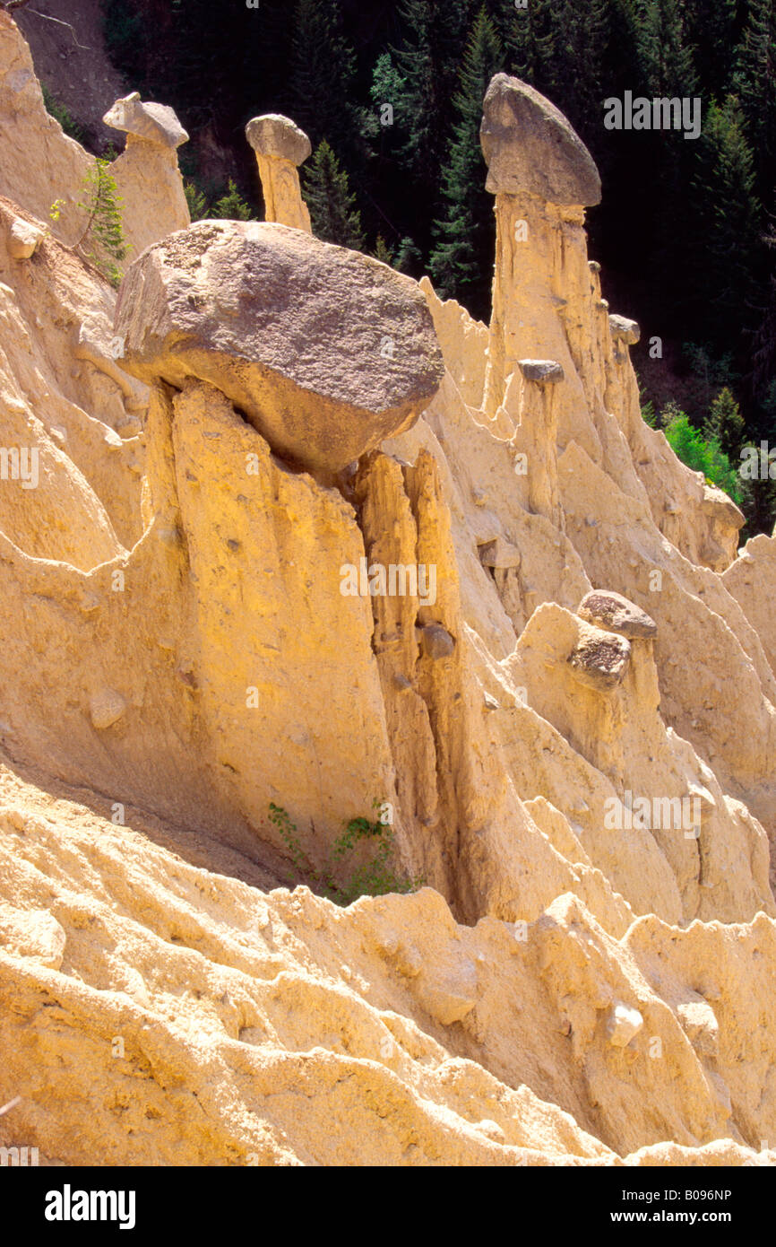 Feenkamine, konischen Felsformationen in Percha, Pustertal, Bozen-Bozen, Italien Stockfoto