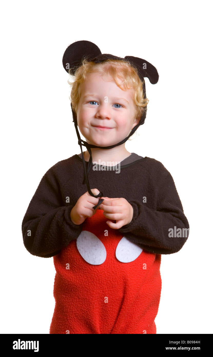 Drei-jähriger Junge gekleidet wie ein Marienkäfer, Marienkäfer Stockfoto