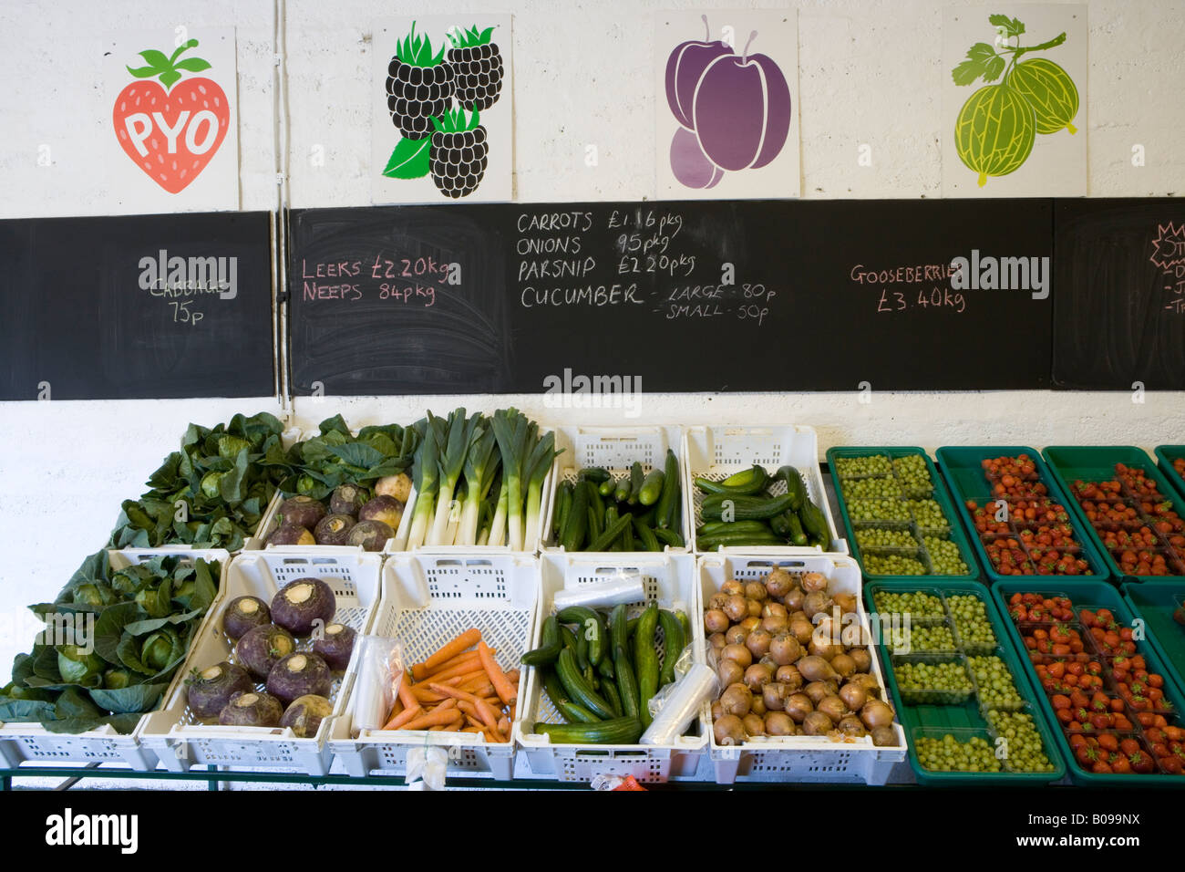 Gemüse zum Verkauf im Hofladen, Black Isle, in der Nähe von Inverness, Scotland, UK Stockfoto