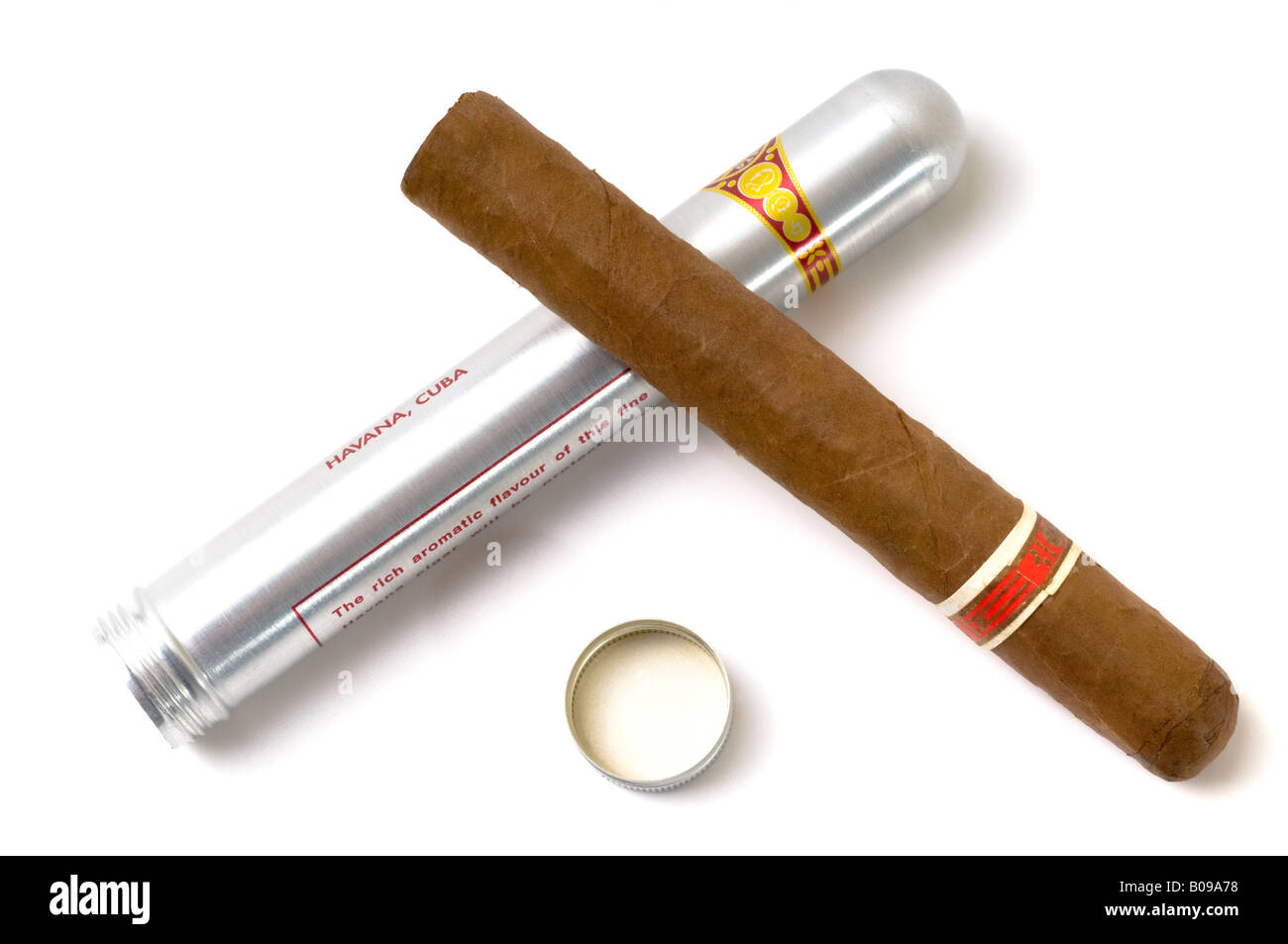 Havanna-Zigarre und Container Rohr Stockfoto