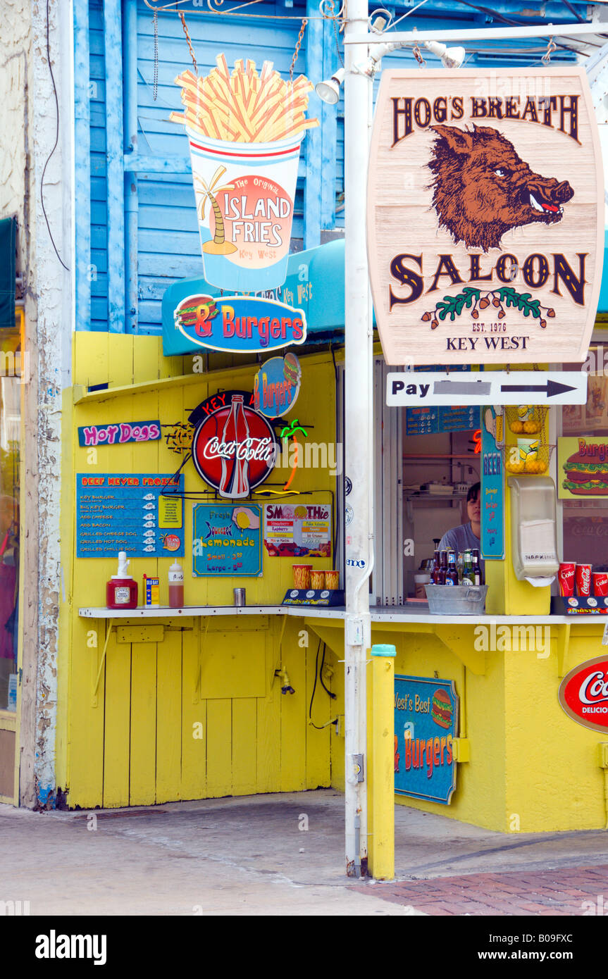 Restaurant und Salon Schilder auf den Straßen von Key West Florida USA Stockfoto
