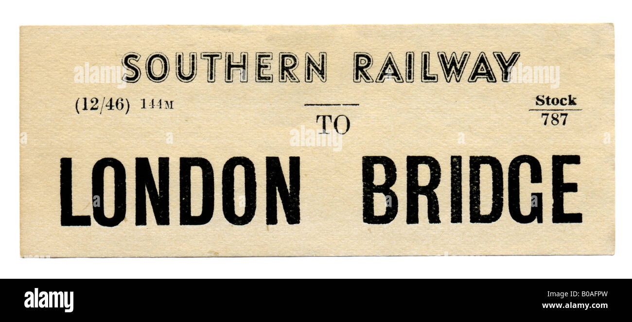 London Bridge Südbahnhof Gepäck Label Dezember 1946 Stockfoto