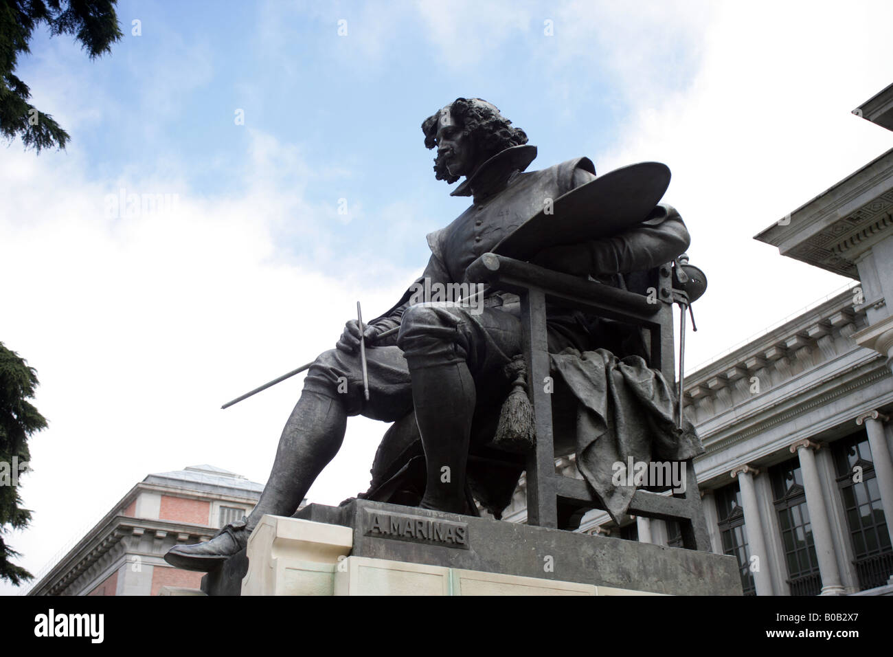 Statue von Diego Velazquez außerhalb der Prado Museum Paseo del Prado Madrid Stockfoto