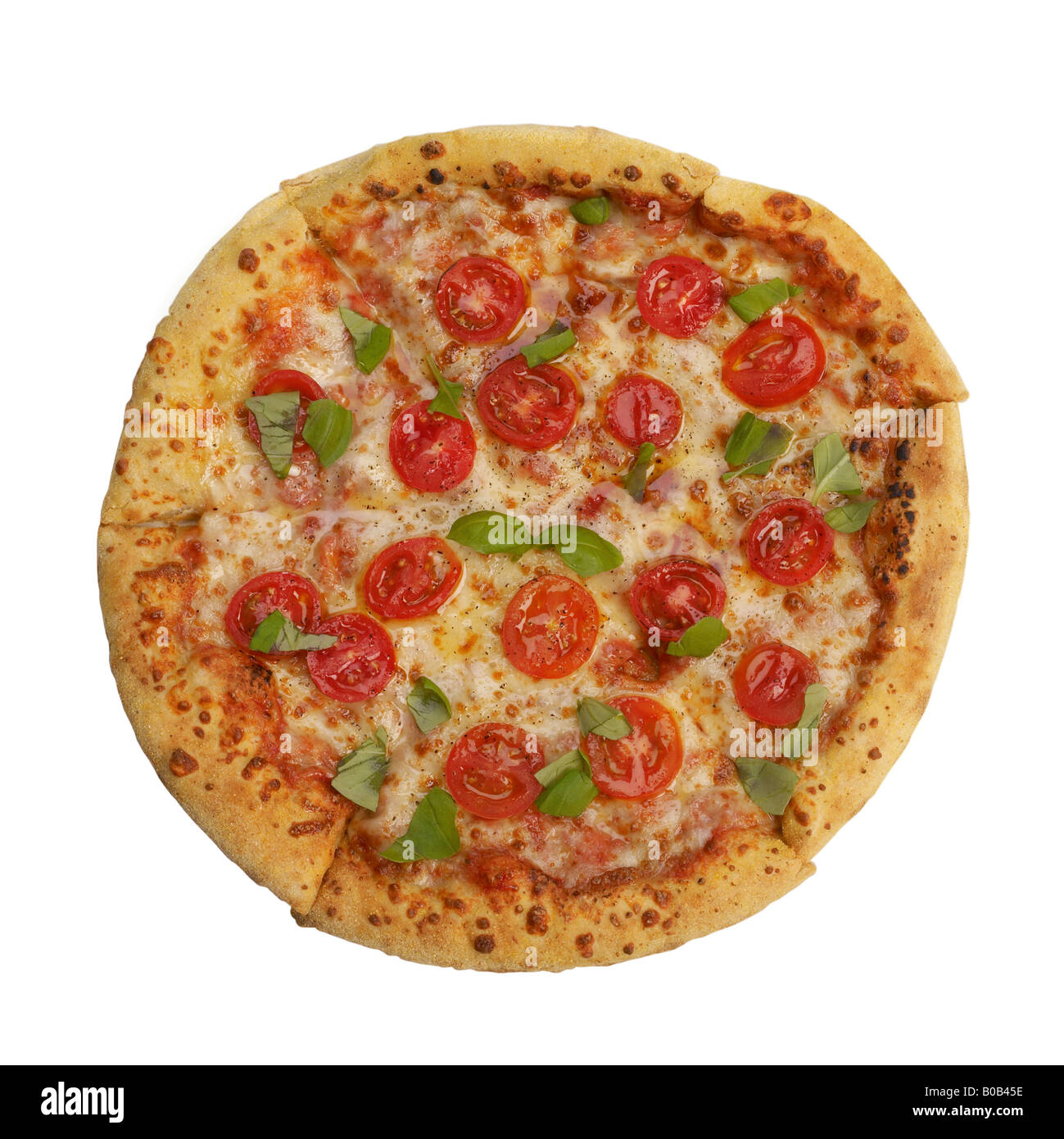 Pizza Margarita mit zerrissenen Basilikum Blätter Stockfoto