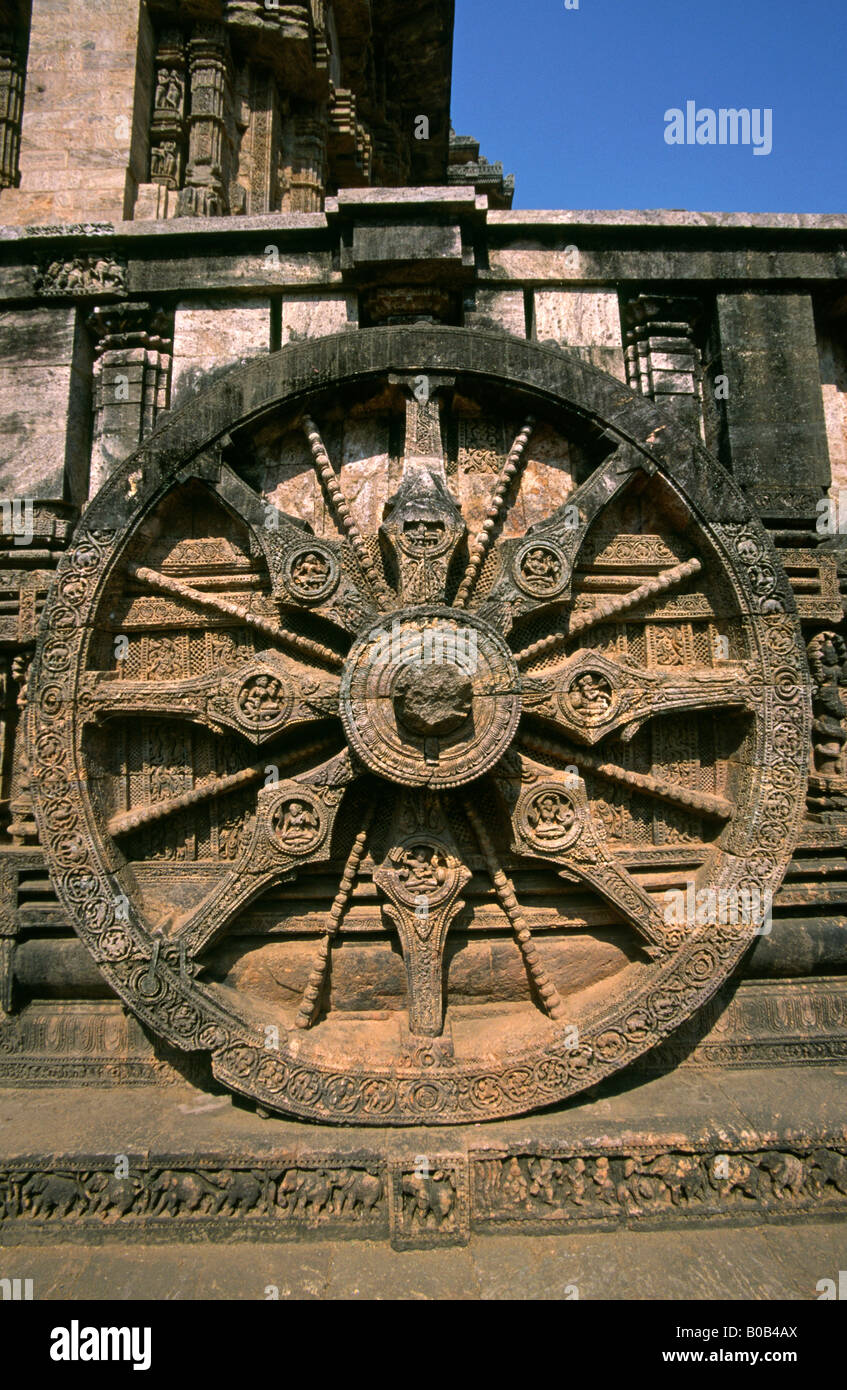 Indien Orissa Konark Sun Temple Tempel Wagen Rad Skulptur Stockfoto