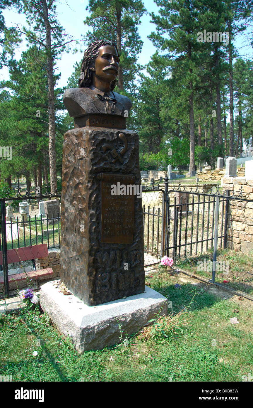 Nordamerika, USA, South Dakota, Deadwood, Mount Moriah Cemetery. Wild Bill Hickok Grabstätte. Stockfoto