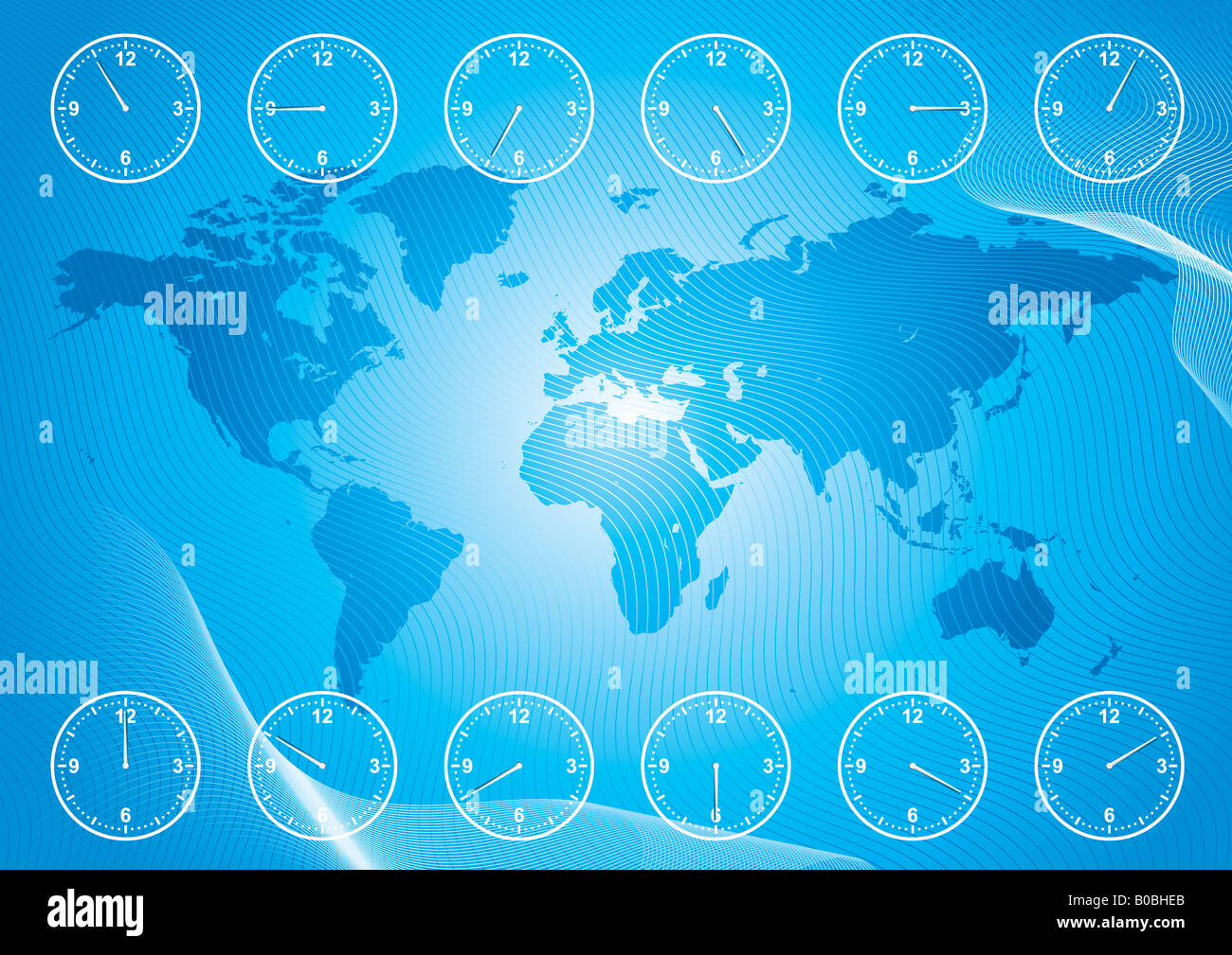 Weltkarte und Region Zeit Stockfoto