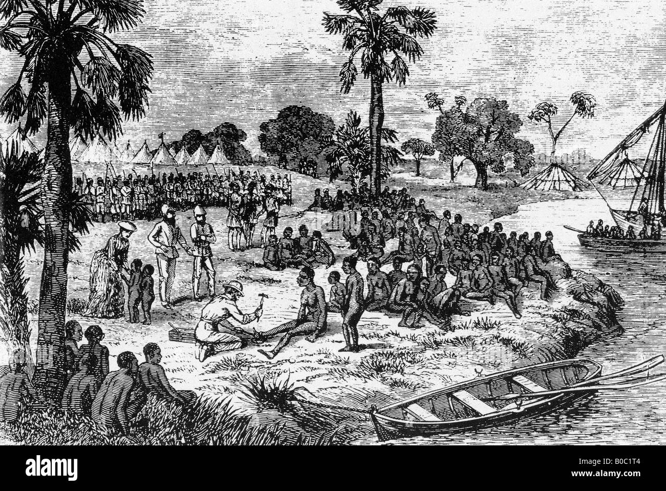 Sklaverei Mitglieder von Sir Samuel Baker es Anti-Sklaverei-Expedition von 1869 bis 1873 kostenlose Sklaven an der westafrikanischen Küste Stockfoto