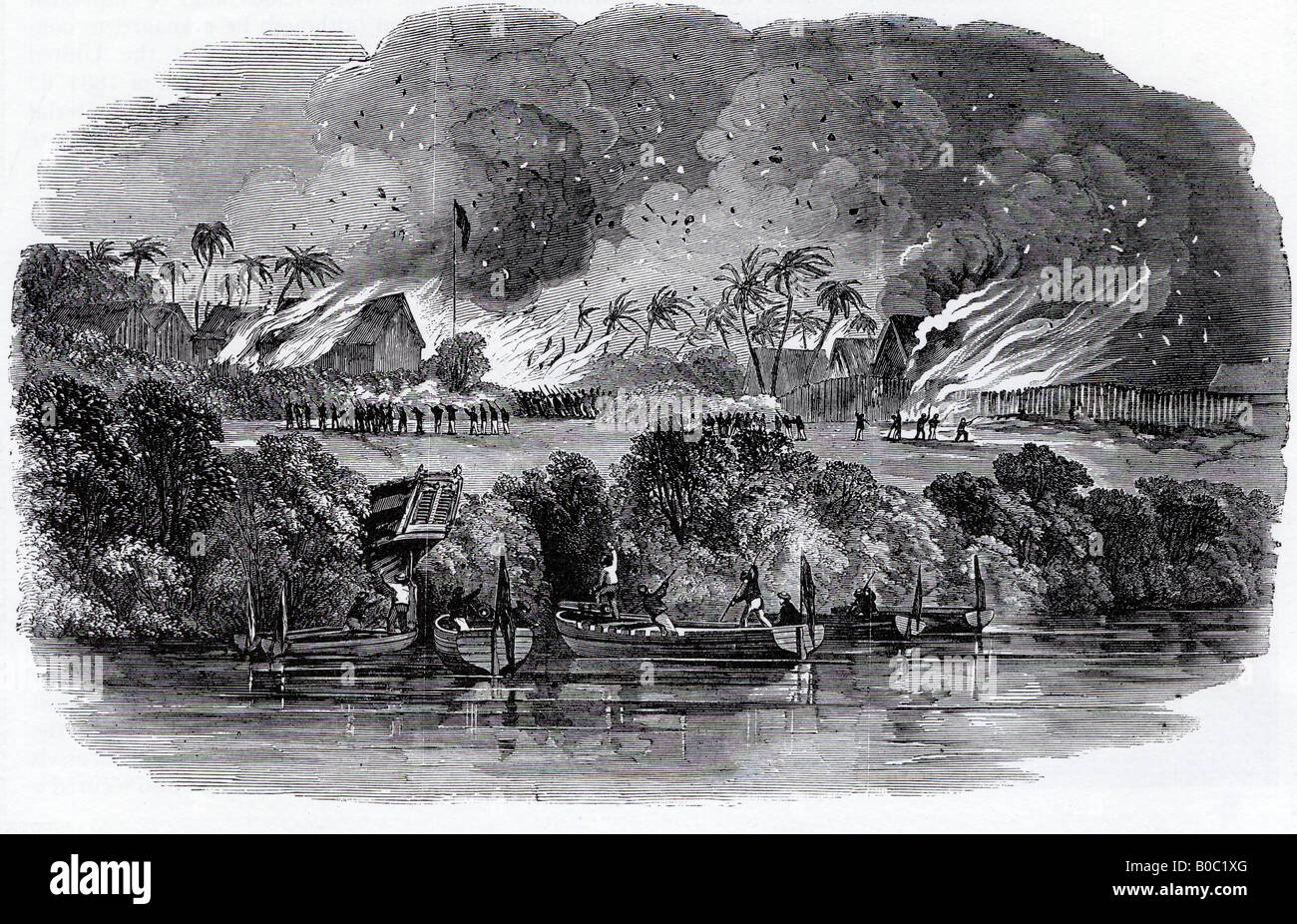 Sklaverei eine britische Marine Landung Partei Angriff einen Sklavenhandel Basis an der Küste von Mosambik im Jahr 1851 Stockfoto