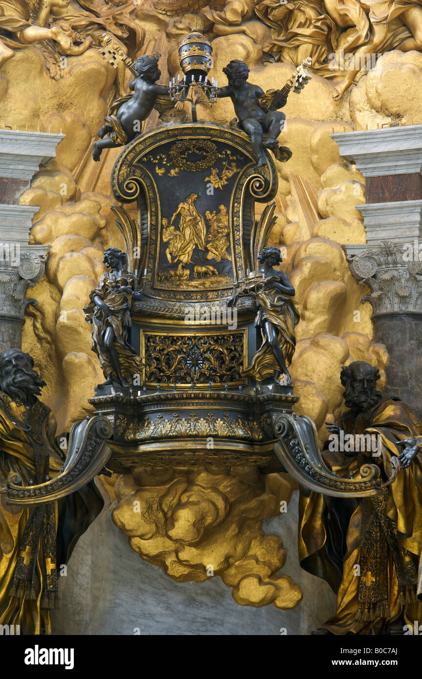 Thron für den Papst in der Basilika St. Peter in Rom Stockfoto