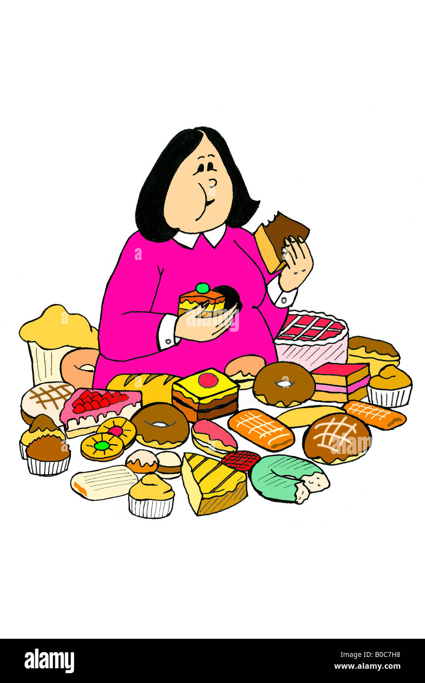Abbildung: Frau Süßigkeiten essen. Stockfoto