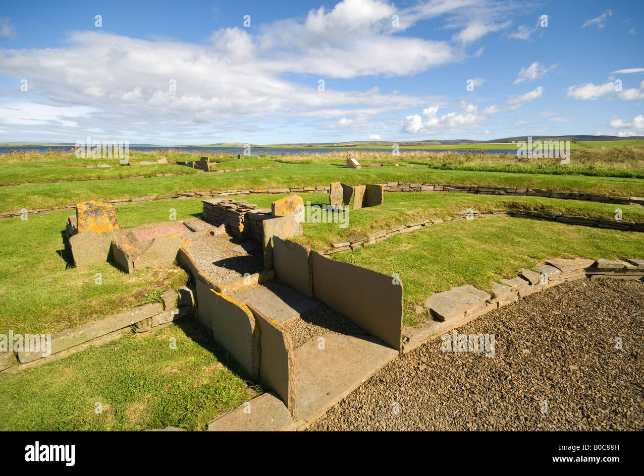 Die Barnhouse-Siedlung, einer Steinzeitsiedlung bei Stenness, Orkney Inseln, Schottland, UK Stockfoto