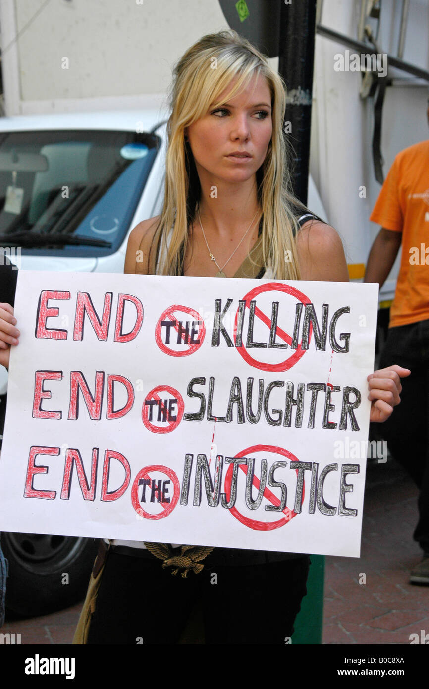 Mädchen Campaining in den Straßen von Kapstadt gegen das Töten von Robben Stockfoto