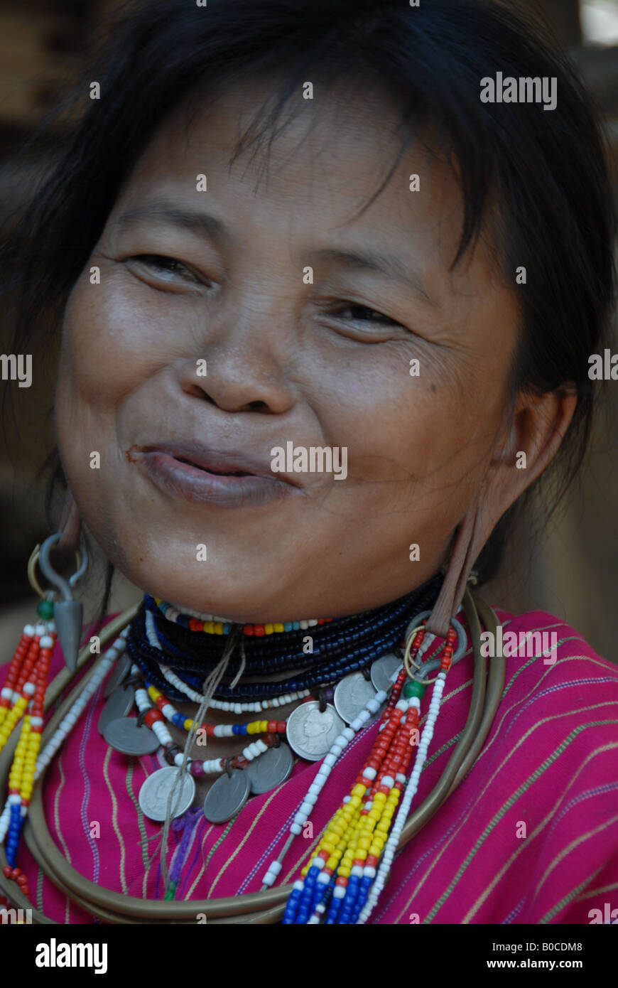 Bergvolk Dame mit Smiley, Maehongson, thailand Stockfoto