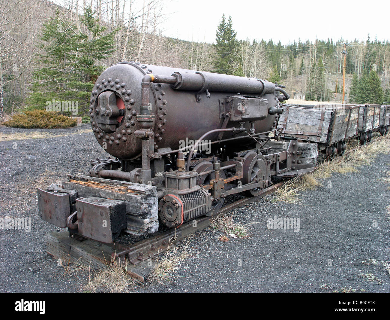 Porter Druckluft Lokomotive an Bankhead Alberta aufgegeben Kohlebergwerk Stockfoto