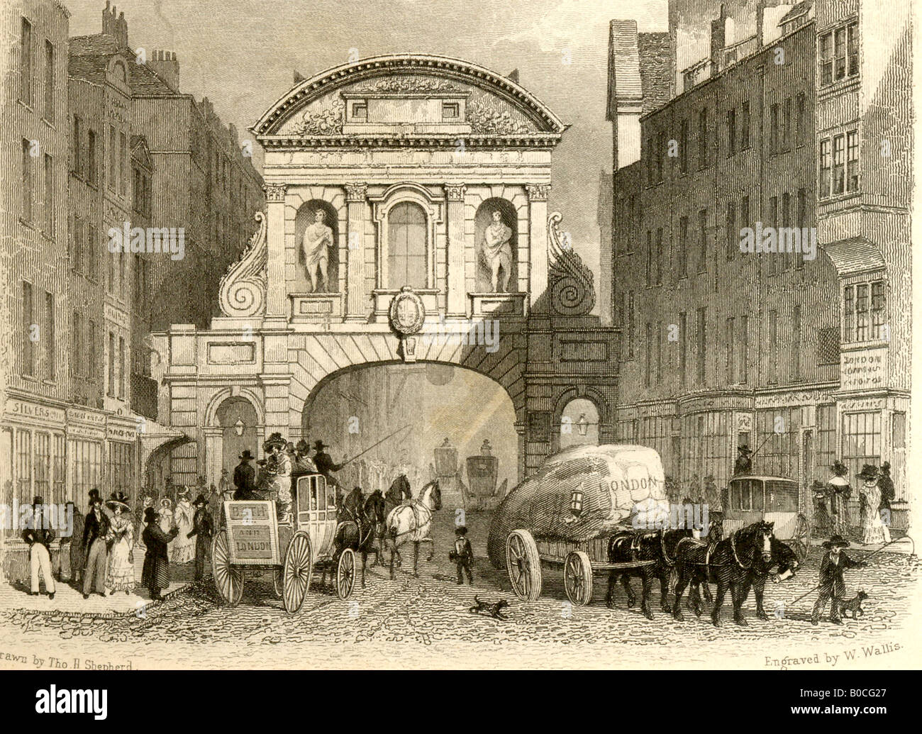 Gravur von Temple Bar, London 1878 Stockfoto