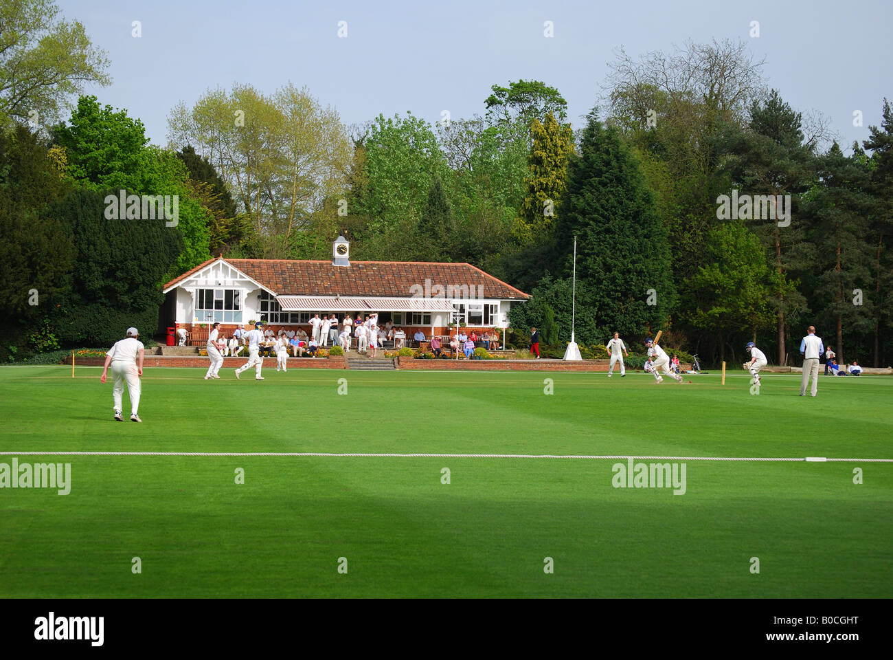 Cricket-Match, St George's College, Weybridge, Surrey, England, Vereinigtes Königreich Stockfoto