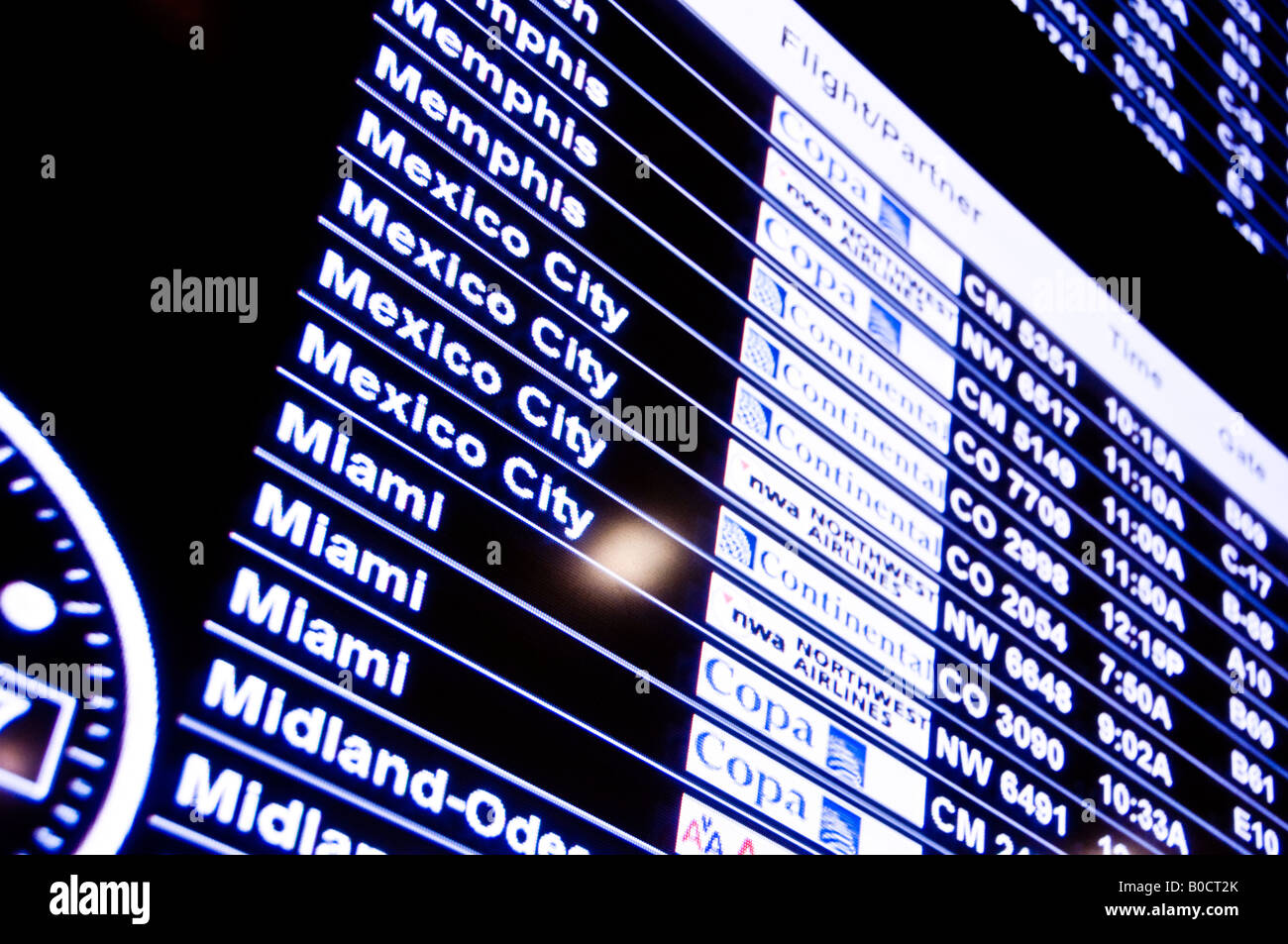 Anzeigetafel, George Bush International Airport Houston, Texas Stockfoto