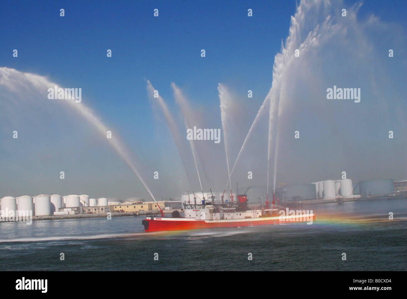 Feuerboot mit Wasseranzeige, FDNY, von Michael Messar/Dembinsky Photo Assoc Stockfoto