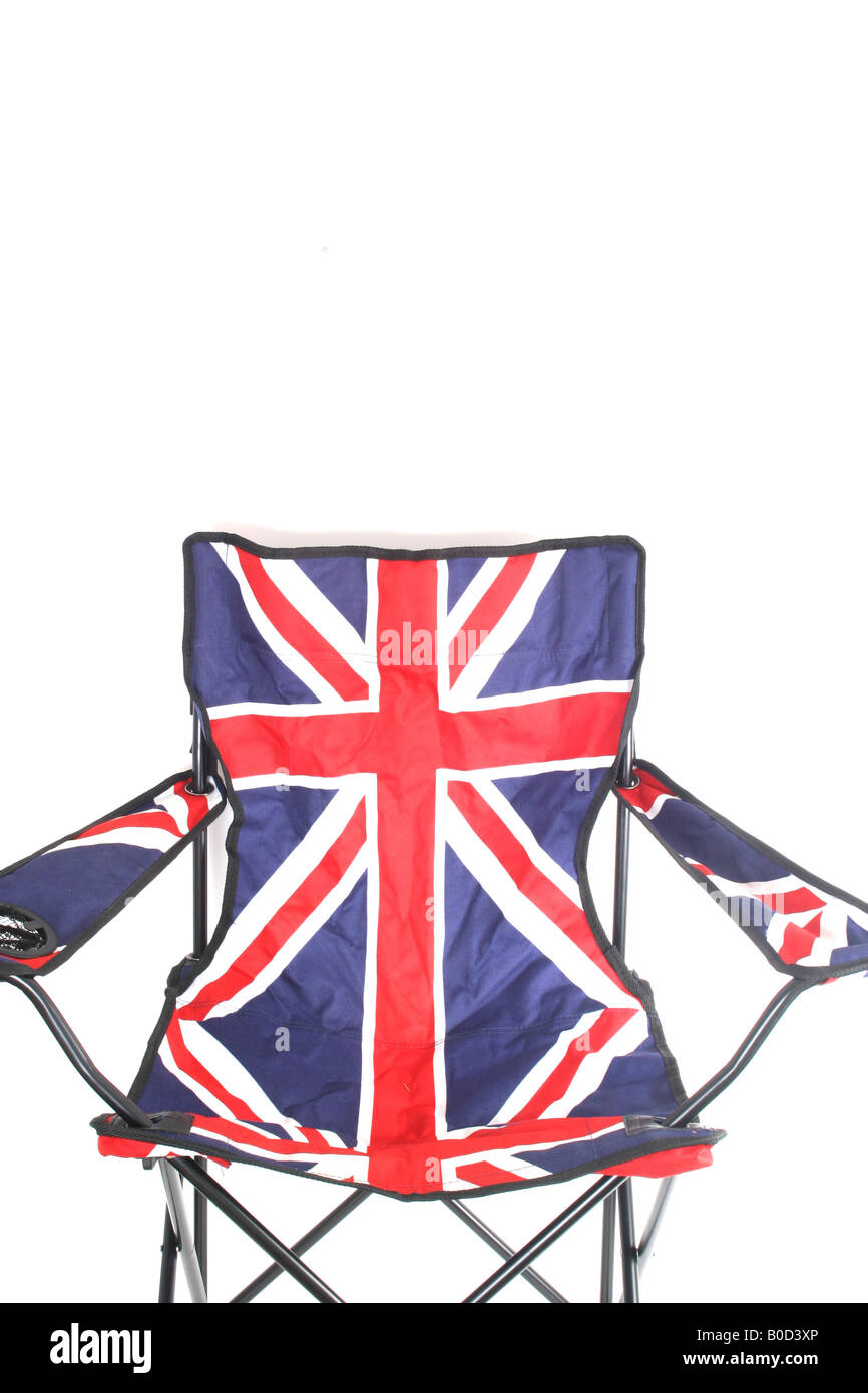 Eine britische Flagge auf einem Sitz gegen einen isolierten Hintergrund Stockfoto