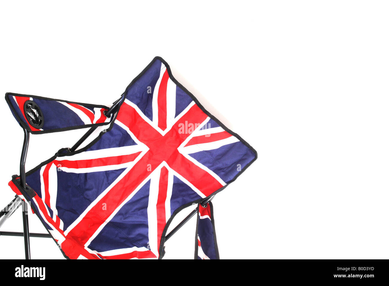 Eine britische Flagge auf einem Sitz gegen einen isolierten Hintergrund Stockfoto
