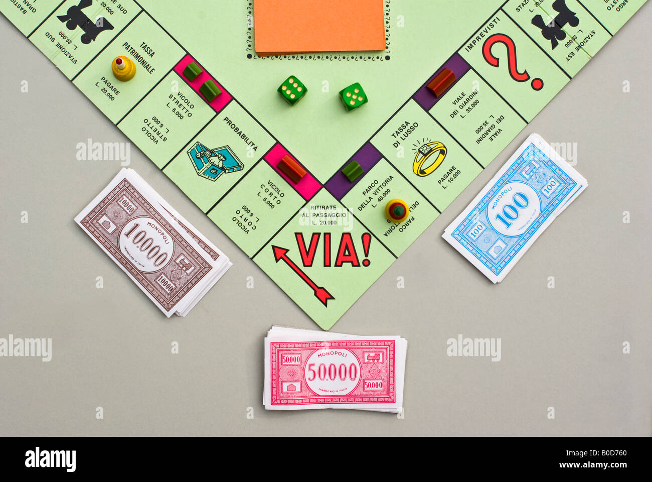 1980er Jahre italienische Version des bekannten Brettspiels Monopoly Stockfoto