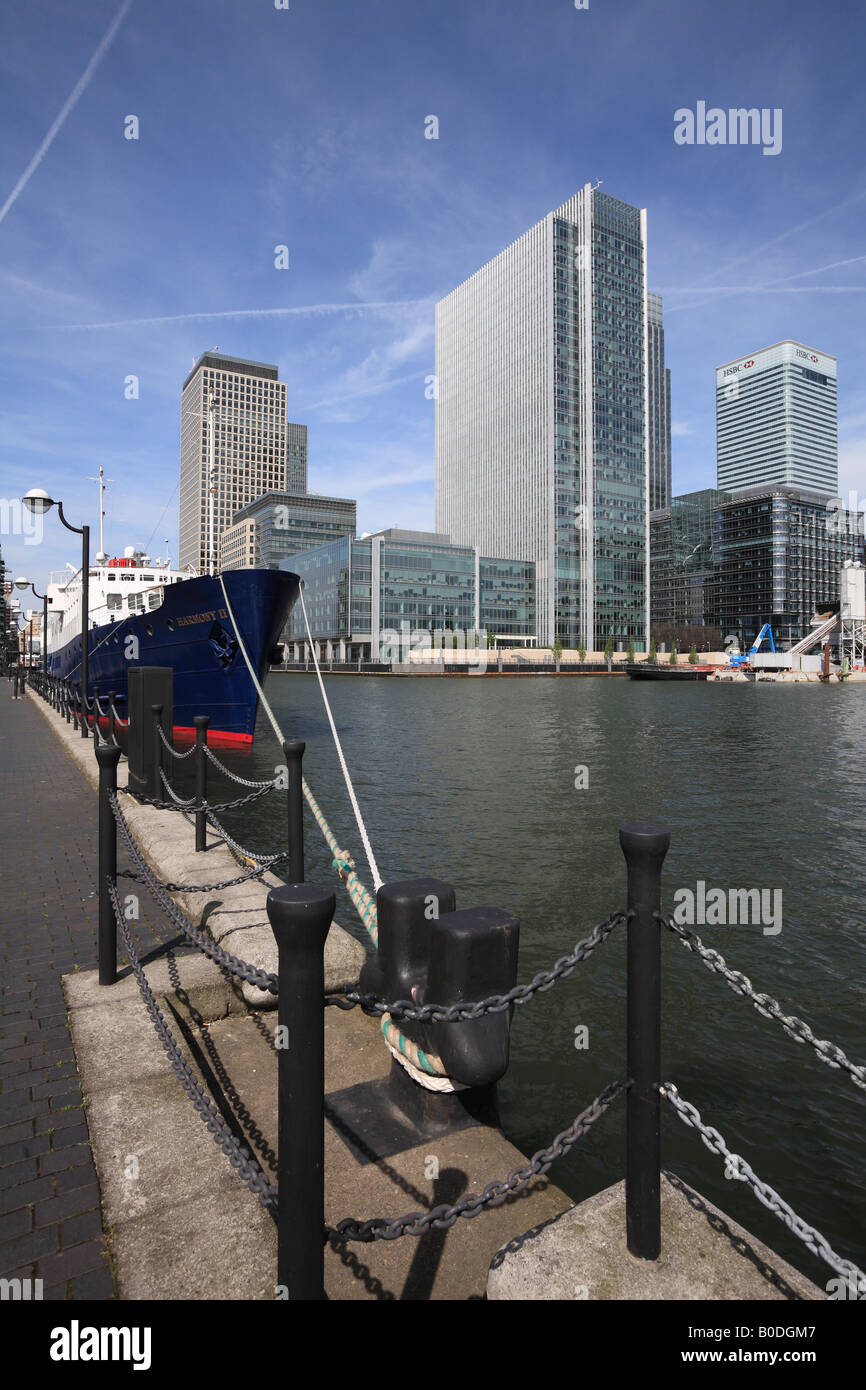 Canary Wharf, West India Dock. Stockfoto