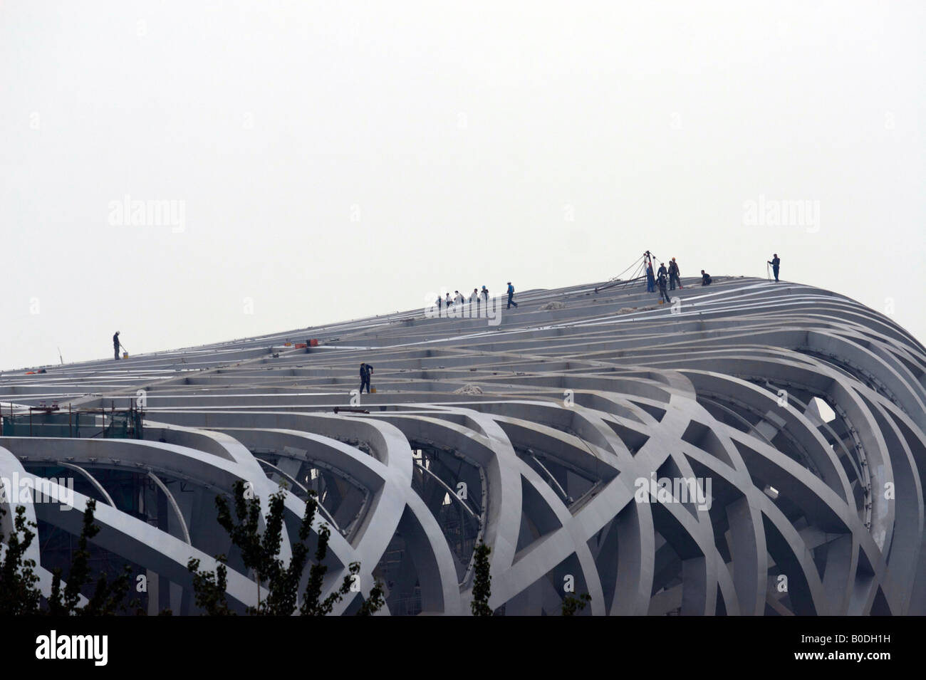 Bau der nationalen oder Vogel s Vogelnest-Stadion Peking China Stockfoto