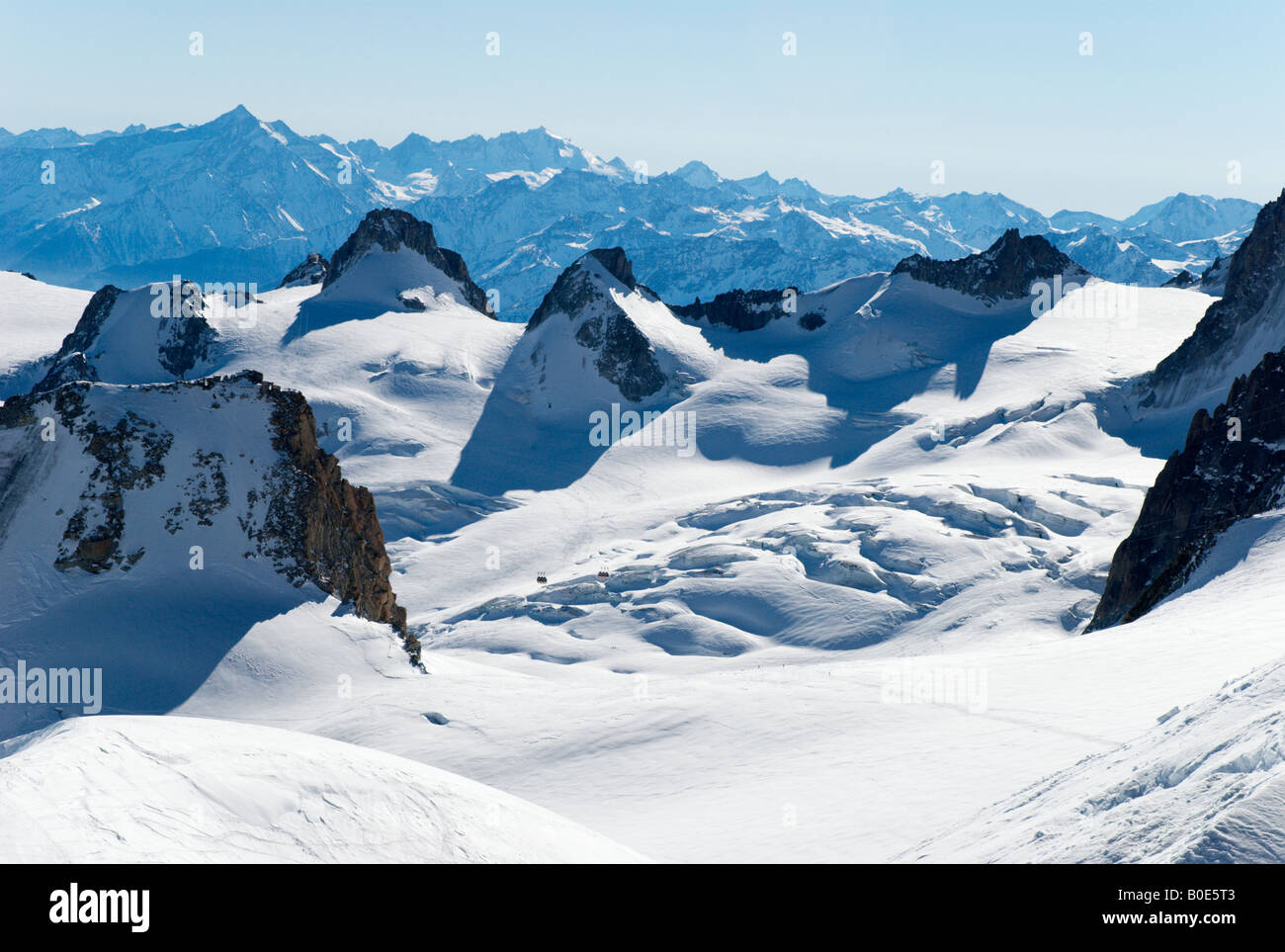 Vallée Blanche Gletscher sind von der Aiguille du Midi, Chamonix, Frankreich Stockfoto