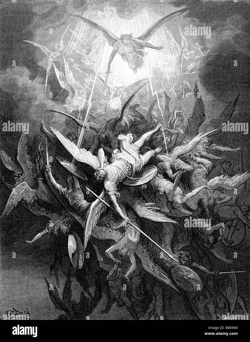 Gravur von Gustave Dore Abbildung der Untergang des Rebel Angels Stockfoto