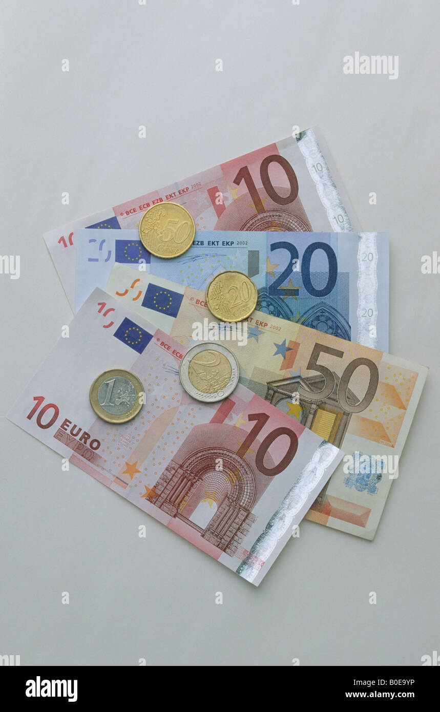 Eine Selction Euro, Banknoten und Münzen Stockfoto