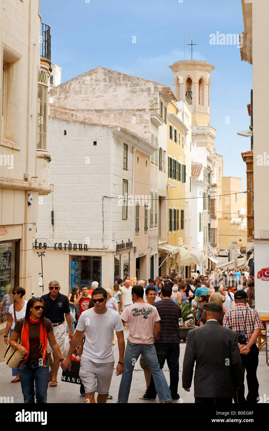 Spanien Menorca Mahon alte Stadt Zentrum Rush-Hour auf der Haupteinkaufsstraße Stockfoto
