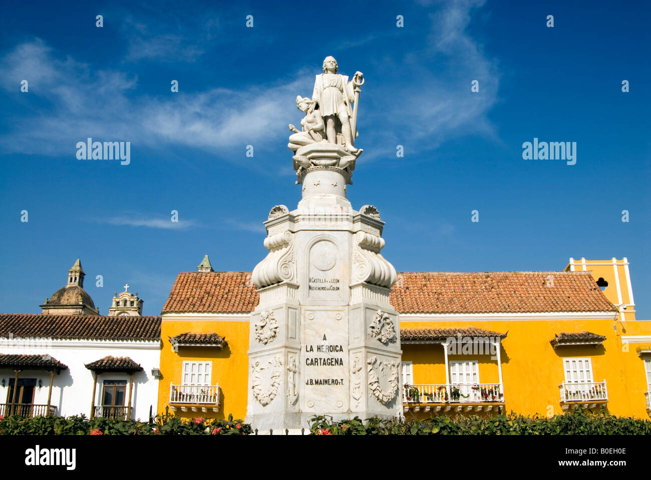 Statue von Christopher Columbus in der Plaza De La Aduana, Cartagena de Indias, Kolumbien Stockfoto