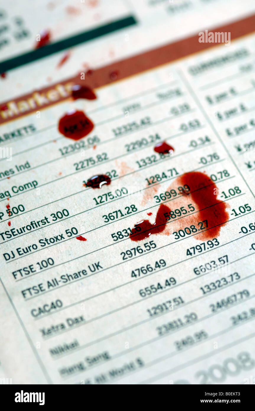 Blut tropft auf den Exportüberschuss Seiten einer Zeitung Stockfoto