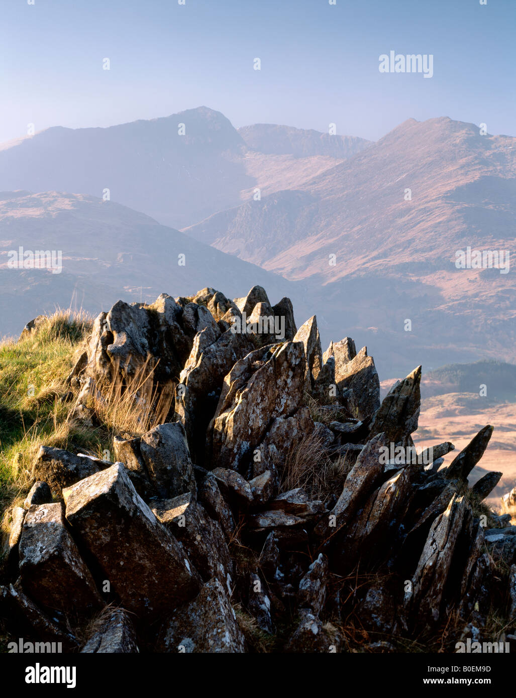 Blick über Cwm Llan, Snowdon. Snowdonia-Nationalpark. Wales Stockfoto