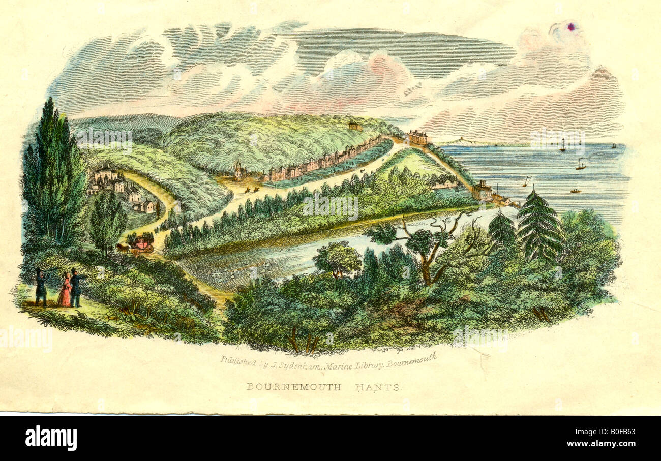 Handkoloriert Gravur von Bournemouth um 1880 Stockfoto