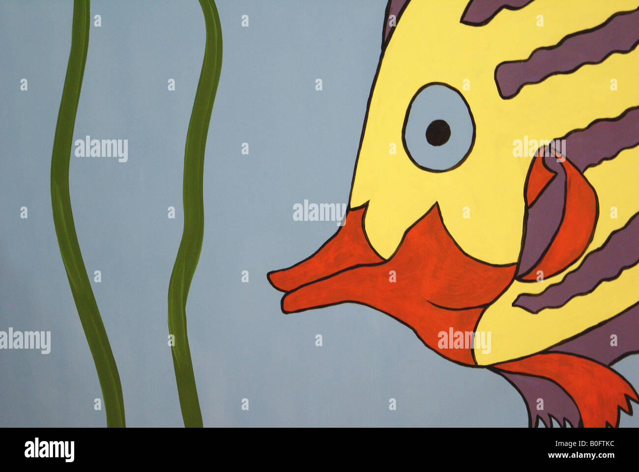 Zeichnung des bunten Clipart Fische mit orange Lippen Stockfoto