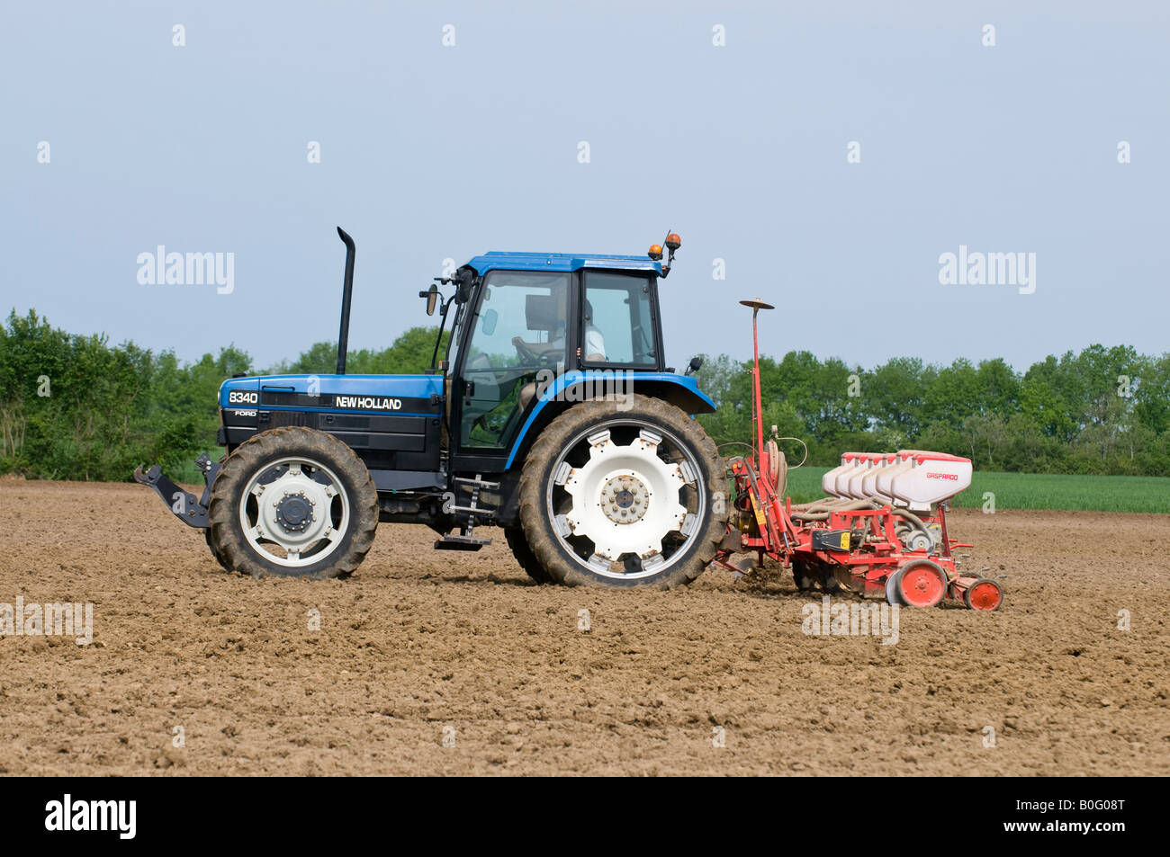 Traktor und Saatgut Sämann, Indre et Loire, Frankreich. Stockfoto